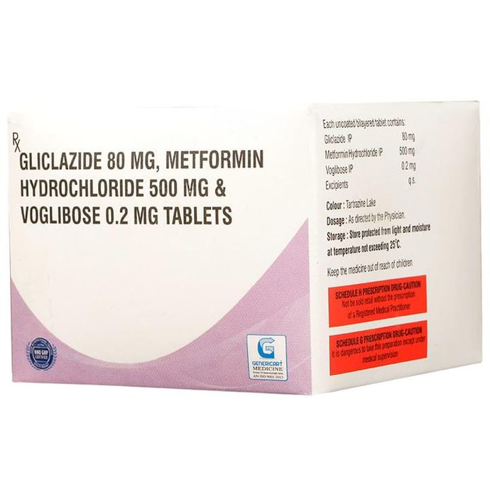 Genericart Voglibose+Metformin Hydrochloride+Gliclazide 0.2mg/500mg/80mg Tablet - Classic Derma