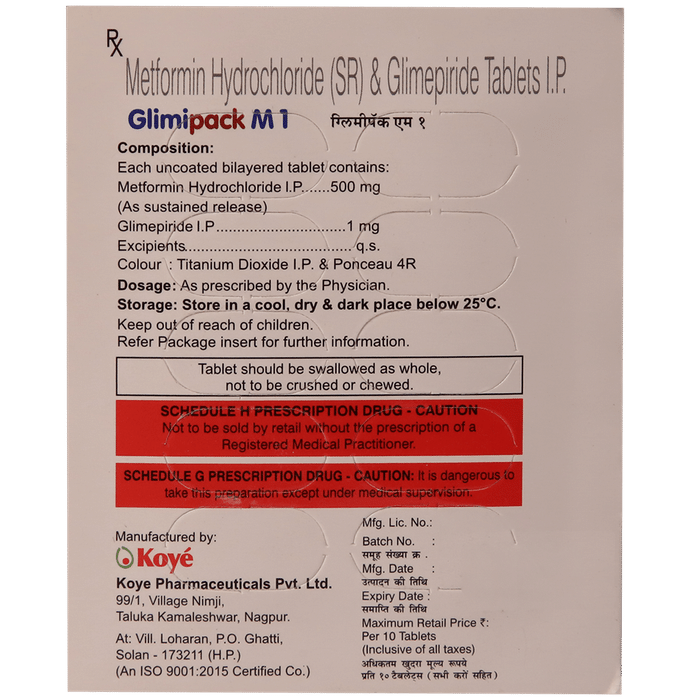 Glimipack M 1mg/500mg Tablet
