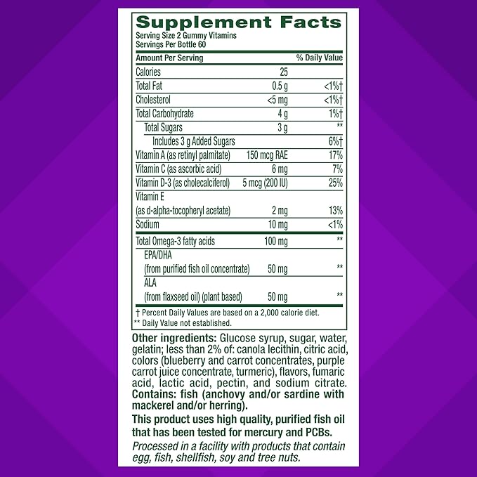 Vitafusion Omega-3, Gummy Vitamins for Adults, 120-count
