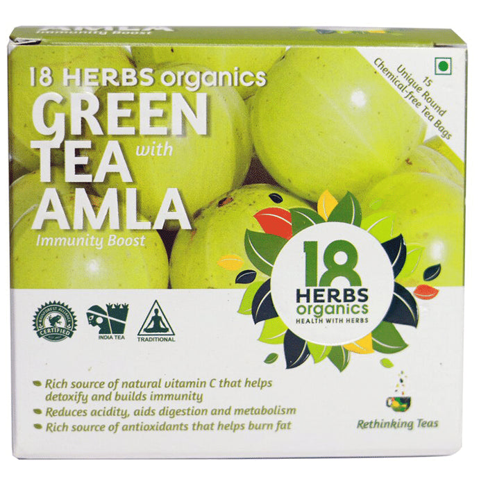 18 Herbs Organics Green Tea Bag (1.25gm Each) with Amla - Classic Derma