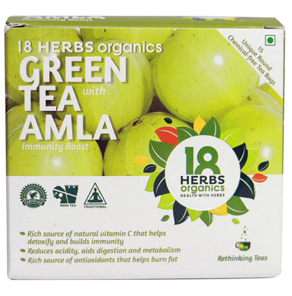18 Herbs Organics Green Tea Bag (1.25gm Each) with Amla - Classic Derma