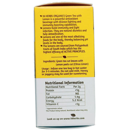 18 Herbs Organics Green Tea Bag (1.25gm Each) with Lemon