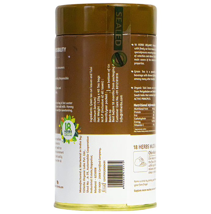 18 Herbs Organics Green Tea Bag (1.25gm Each) with Tulsi