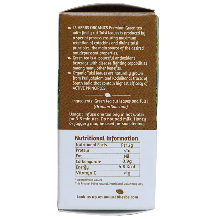 18 Herbs Organics Green Tea Bag (1.25gm Each) with Tulsi
