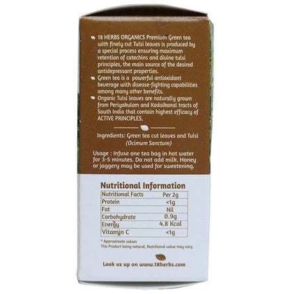 18 Herbs Organics Green Tea Bag (1.25gm Each) with Tulsi