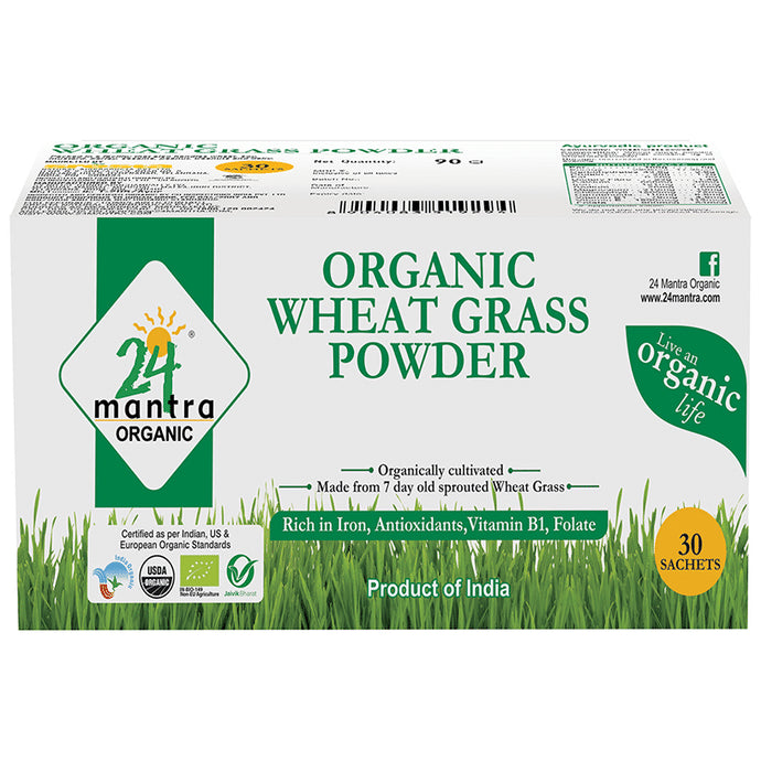 24 Mantra Organic Wheat Grass Powder Sachet (3gm Each) - Classic Derma