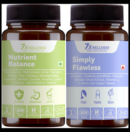 7X Wellness Combo Pack of Nutrient Balance & Simply Flawless Tablet (60 Each) - Classic Derma