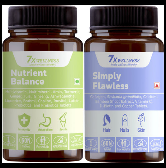 7X Wellness Combo Pack of Nutrient Balance & Simply Flawless Tablet (60 Each) - Classic Derma