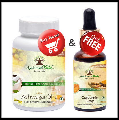 Aachman Veda Ashwagandha Capsule with Aachman Veda Curcumin Drop 30ml Free