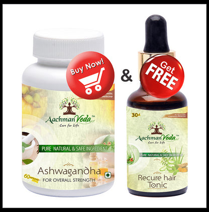 Aachman Veda Ashwagandha Capsule with Aachman Veda Recure Hair Tonic 30ml Free