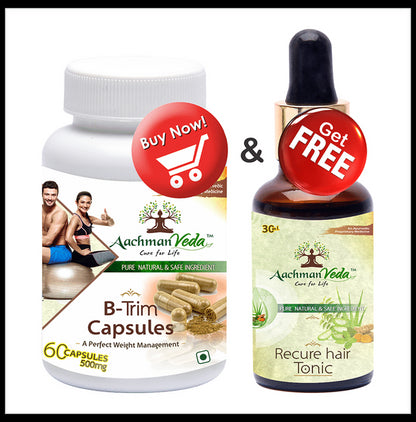 Aachman Veda B-Trim Capsule with Aachman Veda Recure Hair Tonic 30ml Free