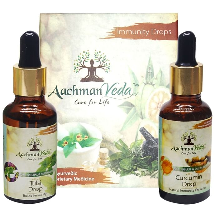 Aachman Veda Builds Immunity Tulsi Drop & Immunity Enhancer Curcumin Drop (30ml Each) - Classic Derma