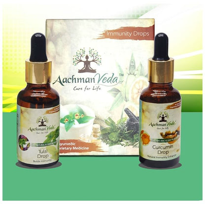 Aachman Veda Builds Immunity Tulsi Drop & Immunity Enhancer Curcumin Drop (30ml Each)