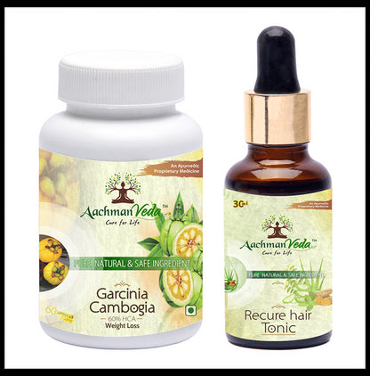Aachman Veda Garcinia Cambogia Capsule with Aachman Veda Recure Hair Tonic 30ml Free - Classic Derma