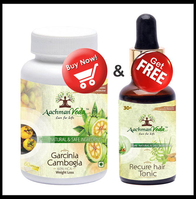 Aachman Veda Garcinia Cambogia Capsule with Aachman Veda Recure Hair Tonic 30ml Free
