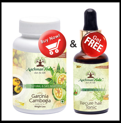 Aachman Veda Garcinia Cambogia Capsule with Aachman Veda Recure Hair Tonic 30ml Free