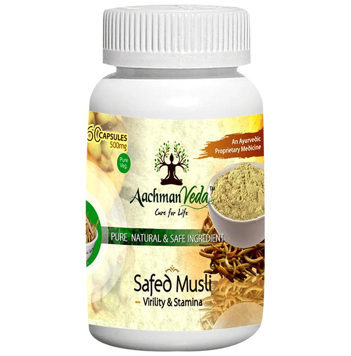 Aachman Veda Safed Musli Virility & Stamina Capsule 500mg (60 Each) - Classic Derma
