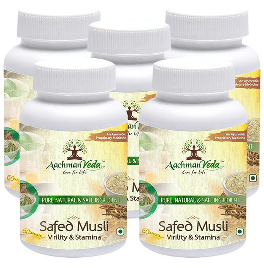 Aachman Veda Safed Musli Virility & Stamina Capsule 500mg (60 Each) - Classic Derma