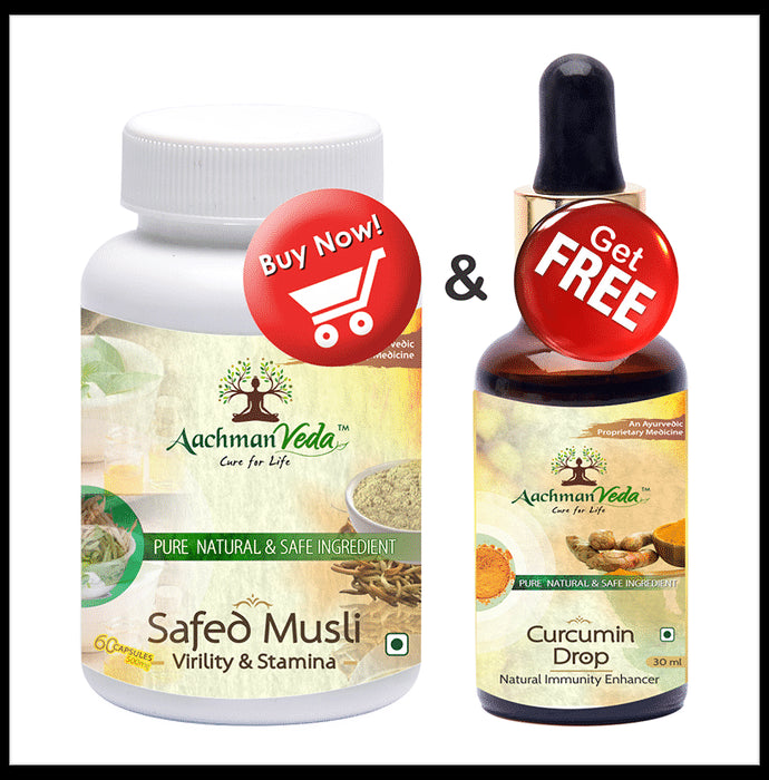 Aachman Veda Safed Musli Virility & Stamina Capsule with Aachman Veda Curcumin Drop 30ml Free