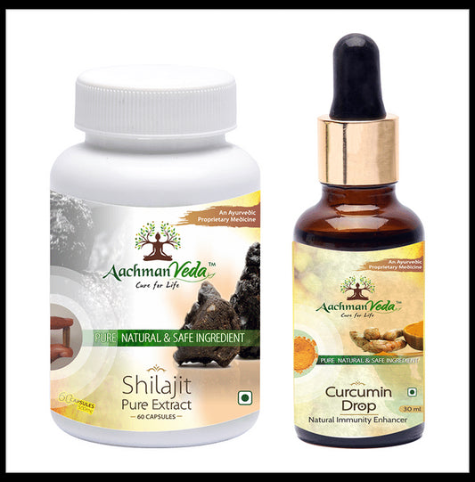 Aachman Veda Shilajit Pure Extract Capsule with Aachman Veda Curcumin Drop 30ml Free - Classic Derma
