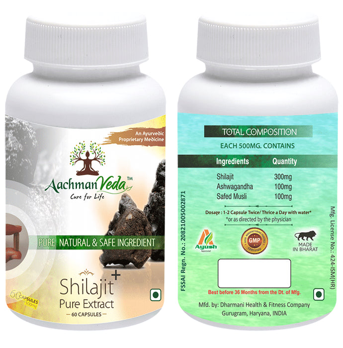 Aachman Veda Shilajit+ Pure Extract Ashwagandha with Safed Musli Capsule (60 Each)