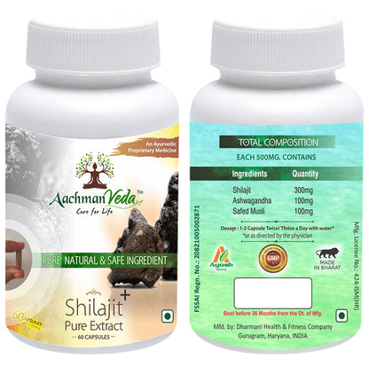 Aachman Veda Shilajit+ Pure Extract Ashwagandha with Safed Musli Capsule (60 Each)