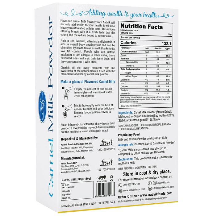 Aadvik Camel Milk Powder Sachet (30gm Each) Banana Freeze Dried