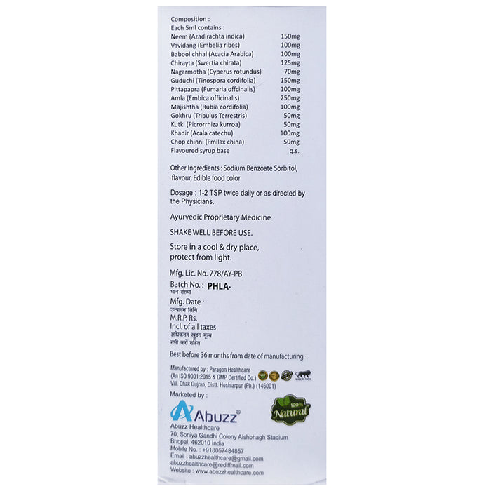 Abuzz's Rakt Shodhak Syrup Mix Fruit Sugar Free