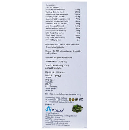 Abuzz's Rakt Shodhak Syrup Mix Fruit Sugar Free