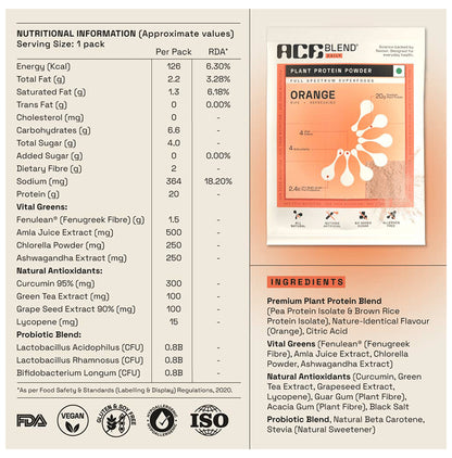 Ace Blend Daily 20g Vegan Plant Protein Powder & Superfoods Orange