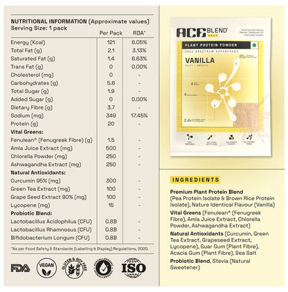 Ace Blend Daily 20g Vegan Plant Protein Powder & Superfoods Vanilla