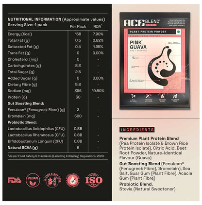 Ace Blend Intense 30g Vegan Plant Protein Powder with BCAA Pink Guava