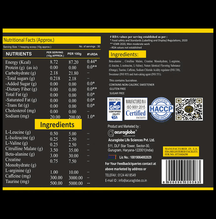 Acuraglobe Morcare-P Pre Workout Powder Orange