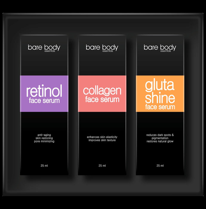 Bare Body Essentials Get Set Glow Combo of Collagen Serum 25ml, Glutashine Serum 25ml and Retinol Serum 25ml - Classic Derma