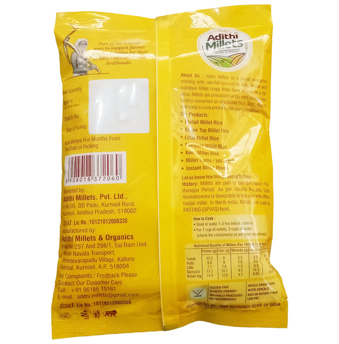 Adithi Millets Combo Pack of BrownTop Millet Rice , Barnyard Millet Rice , Foxtail Millet Rice , Little Millet Rice & Kodo Millets Rice (500gm Each)