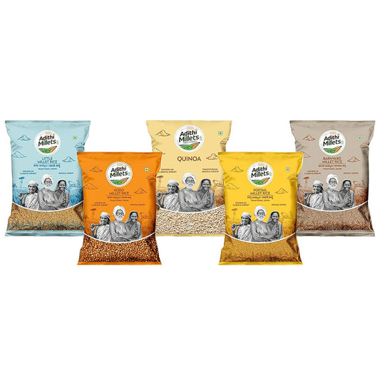 Adithi Millets Combo Pack of Millet Rice Quinoa, Foxtail, Little, Kodo, Barnyard (500gm Each) - Classic Derma