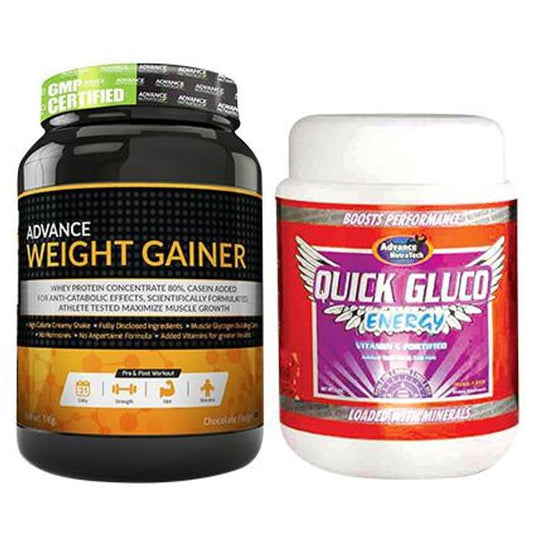 Advance Nutratech Combo of Weight Gainer Chocolate 1kg and Quick Gluco Energy Orange 1kg - Classic Derma
