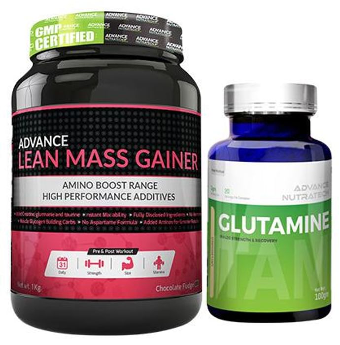 Advance Nutratech Combo Pack of Lean Mass Gainer Chocolate 1kg & Glutamine Powder Unflavored 100gm - Classic Derma