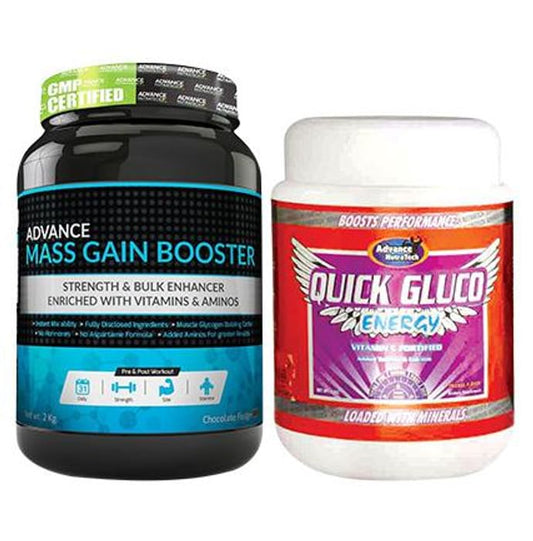 Advance Nutratech Combo Pack of Mass Gain Booster 2kg Chocolate and Quick Gluco Energy 1kg Orange - Classic Derma