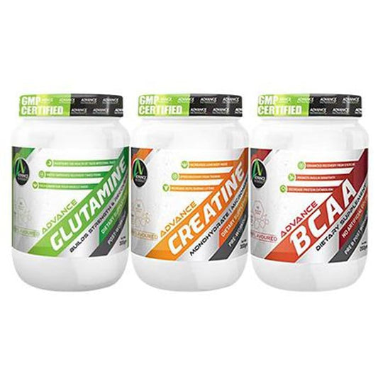 Advance Nutratech Creatine Unflavoured 300gm,Glutamine Unflavored 300gm and BCAA Unflavored 200gm - Classic Derma