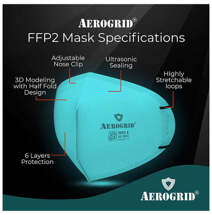Aerogrid FFP2 BIS Certified 5 Layer N95 Mask Green with Adjustable Black Head Loop