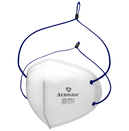 Aerogrid FFP2 BIS Certified 5 Layer N95 Mask White with Adjustable Blue Head Loop - Classic Derma