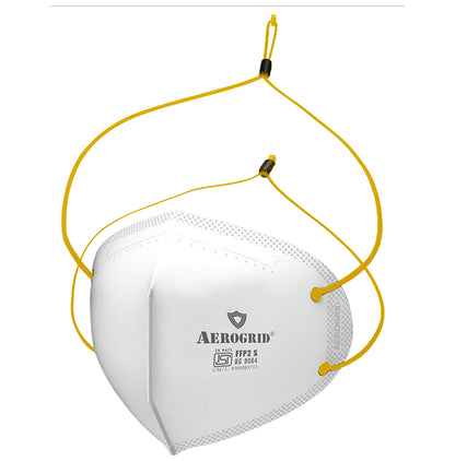 Aerogrid FFP2 BIS Certified 5 Layer N95 Mask White with Adjustable Yellow Head Loop - Classic Derma