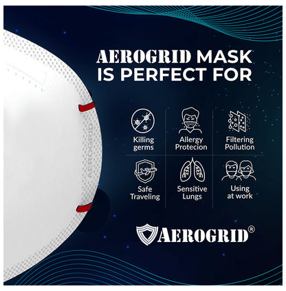 Aerogrid FFP2 Premium 6 Layer N95 Mask White with Adjustable Red Head loop