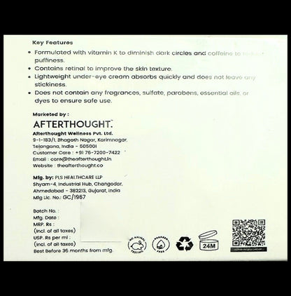 Afterthought Vitamin K + Ratinol 1% Under Eye Cream