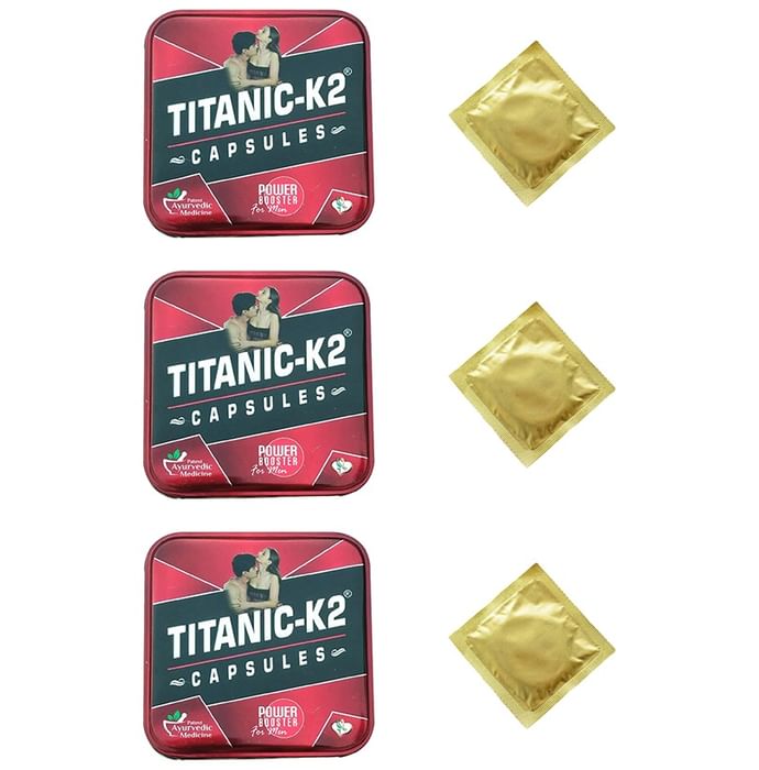 Titanic K2 Power Booster Capsule for Men (6 Each) with 3 Condom Free - Classic Derma