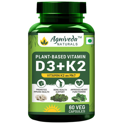 Agniveda Naturals Plant-Based D3+K2 Veg Capsules - Classic Derma