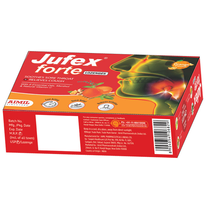 Aimil Pharmaceuticals Jufex Forte Lozenges For Tough Cough, Sore Throat, Congestion and Respiratory Wellness (12 Each) Orange