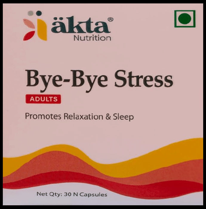 Akta Nutrition Bye-Bye Stress Adults Capsule | Stress Relief | Stress Buster | Anxiety Relief | Ashwagandha | Stress Reliver - Classic Derma