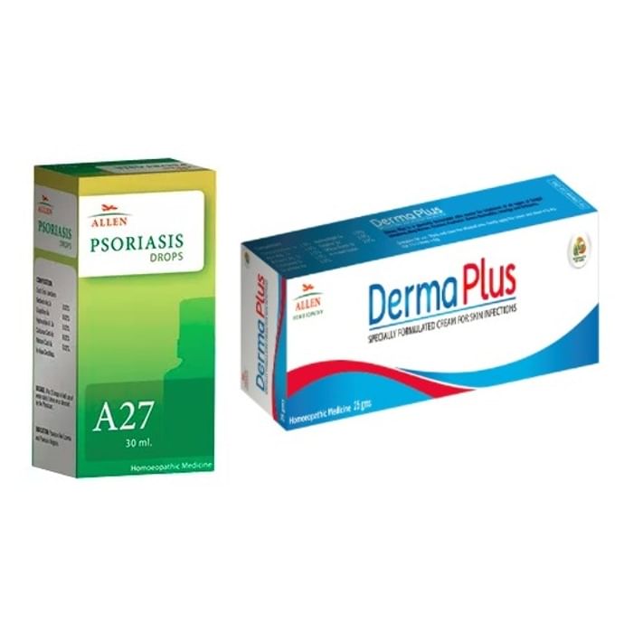 Allen Anti Psoriasis Combo Pack of A27 Psoriasis Drop 30ml & Derma Plus Cream 25gm - Classic Derma
